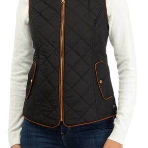Crown & Ivy Women's XL Black Quilted Puffer Vest Preppy Fall‎ Layer Zip Front